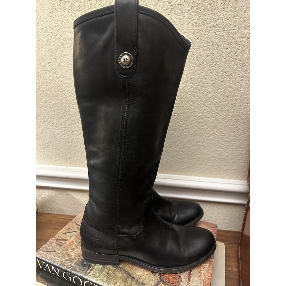 Frye Melissa Button Knee High Black Leather Riding Boots Womens 6B Pull On 7716